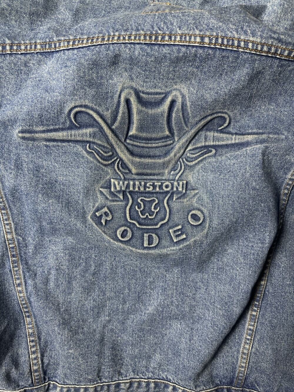 Vintage 90s Winston Rodeo Denim Jacket Mens L Embossed Cowboy Tobacco Promo